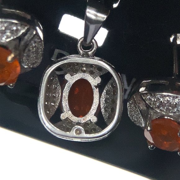 Fire Opal 2.84ct Platinum Finish Solid 925 Sterling Silver Earrings and Pendant - Picture 6 of 7